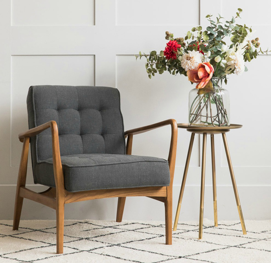 Mid-century linen sofa and armchair at Rose & Grey