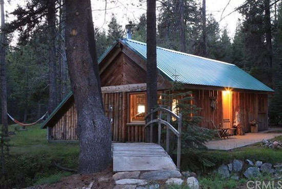 1960s A-frame house and additional buildings in  Bass Lake, California, USA