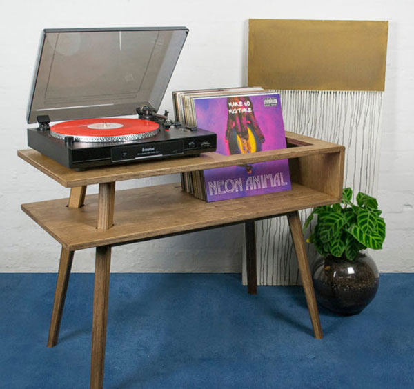 Vintage-style record player tables by BnE Studio