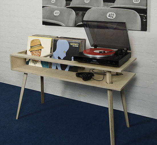 Vintage-style record player tables by BnE Studio