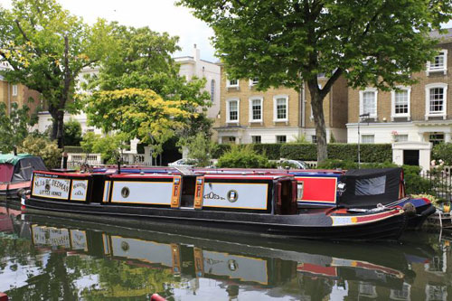 On the market: Narrowboat moored at Little Venice, London W9