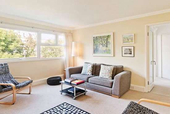 Three-bedroom apartment in the 1950s grade II-listed Highsett development in Cambridge, Cambridgeshire