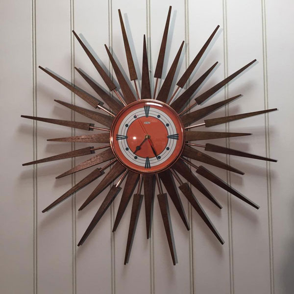 1950s-style midcentury modern clocks by Royale Enamel