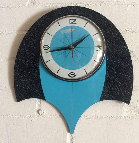 1950s-style midcentury modern clocks by Royale Enamel