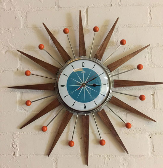 1950s-style midcentury modern clocks by Royale Enamel