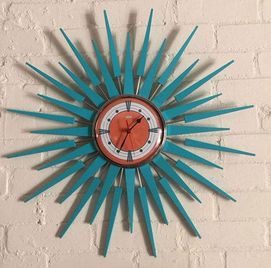 1950s-style midcentury modern clocks by Royale Enamel