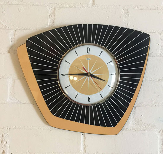 1950s-style midcentury modern clocks by Royale Enamel