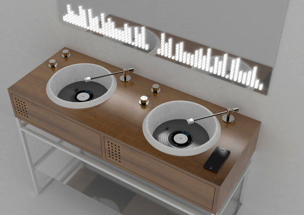 Vinyl bathroom units inspired by DJ decks