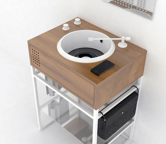 Vinyl bathroom units inspired by DJ decks