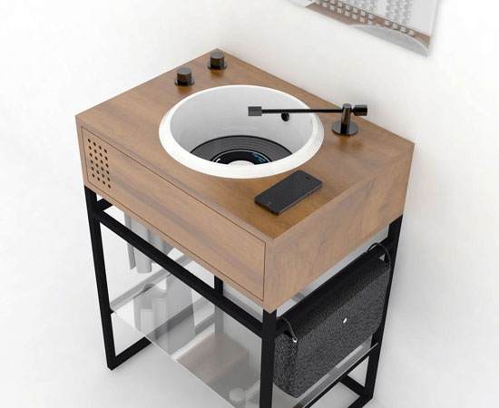 Vinyl bathroom units inspired by DJ decks