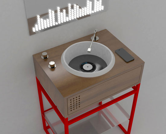 Vinyl bathroom units inspired by DJ decks