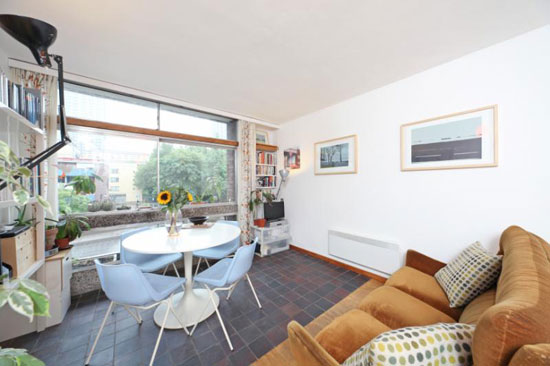 First floor studio apartment in Cullum Welch House in the 1950s grade II-listed Golden Lane Estate, London EC1