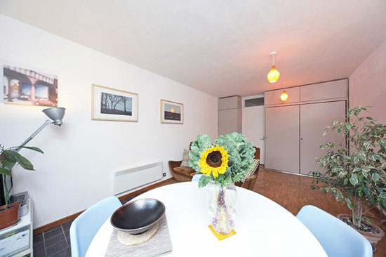 First floor studio apartment in Cullum Welch House in the 1950s grade II-listed Golden Lane Estate, London EC1