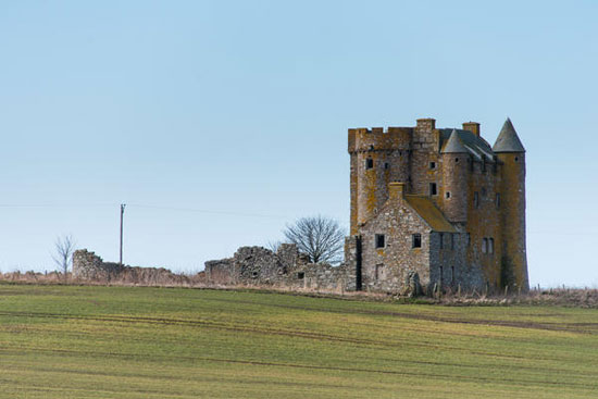 In need of renovation: 16th century Inchdrewer Castle in Banff, Aberdeenshire – sold with a baronial title