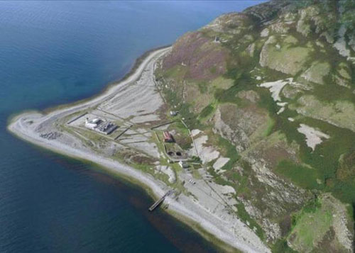 island2 Ailsa Craig island and cottages on the outer Firth of Craig, Scotland