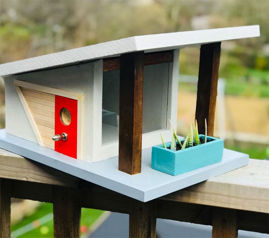 Handmade midcentury modern birdhouses by Fledgling Designs