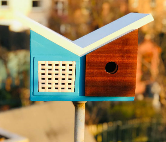 Handmade midcentury modern birdhouses by Fledgling Designs