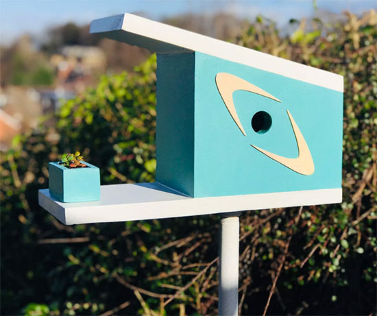 Handmade midcentury modern birdhouses by Fledgling Designs