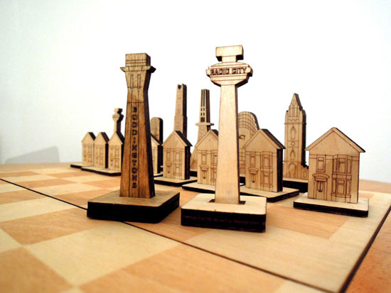 mod1 Liverpool versus Manchester architectural chess set by Caroline White