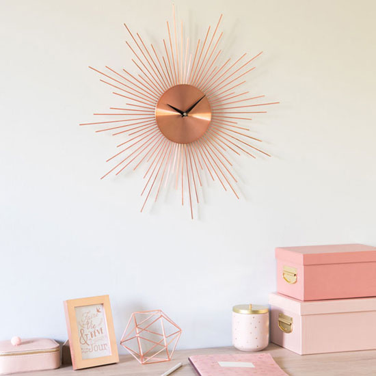 Midcentury interior: Nivala copper metal sunburst clock at Maisons Du Monde