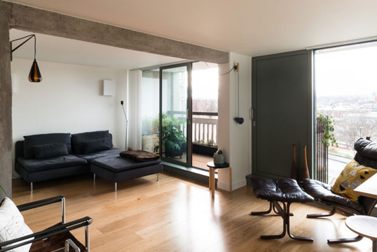 Apartment in the brutalist Park Hill development, Sheffield, South Yorkshire