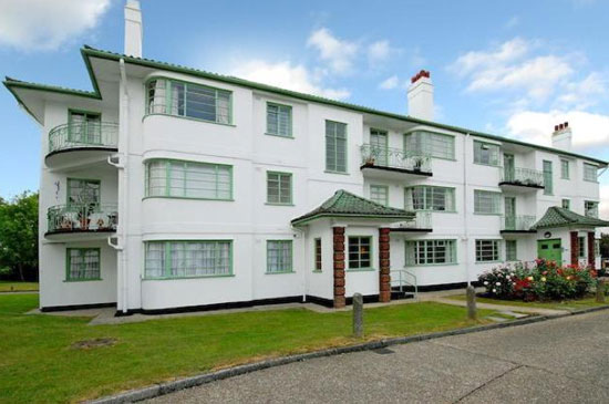 On the market: Two-bedroom apartment in the 1930s H J Mark-designed art deco Capel Gardens in Pinner, Middlesex