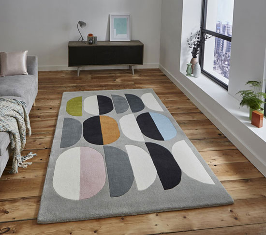 Midcentury interior: Inaluxe abstract rugs