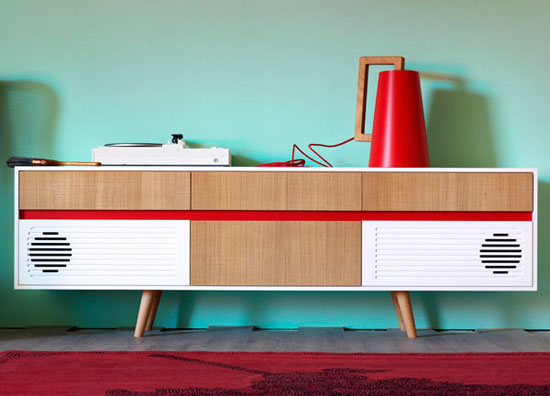 2. Miniforms midcentury-style Skap sideboards with built-in audio