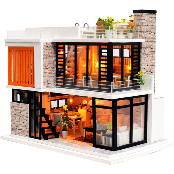 41. Spilay mini midcentury modern dollhouse with furniture