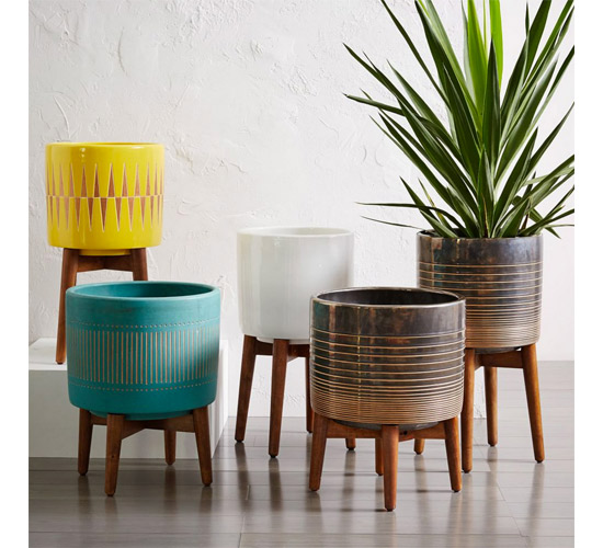 Mid-Century Turned Leg Planters at West Elm